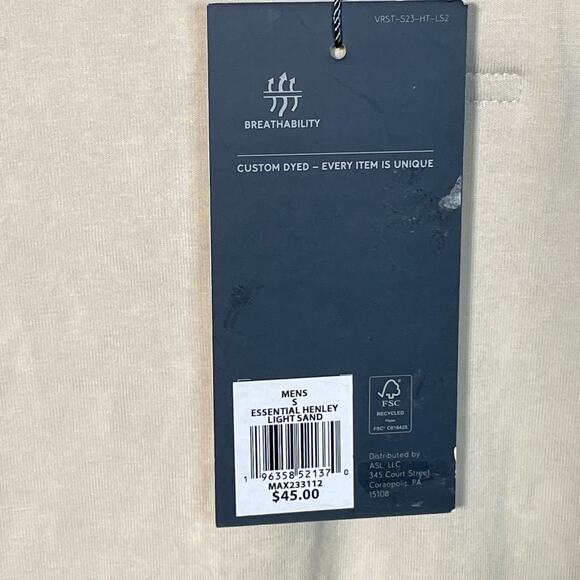 VRST Men's Essential Henley Long Sleeve T-shirt, light sand , small - Picture 4 of 7